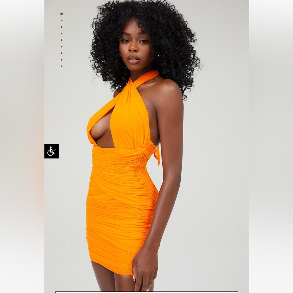 Mistress rocks 'OVER IT'
Orange Gathered Mesh Halter Neck Mini Dress